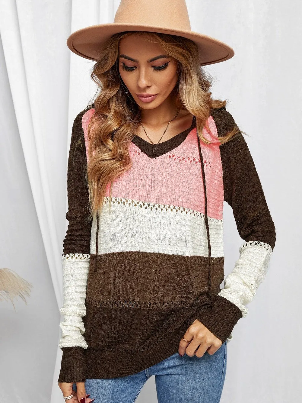 Beachside Sunset Striped Knit Hoodie