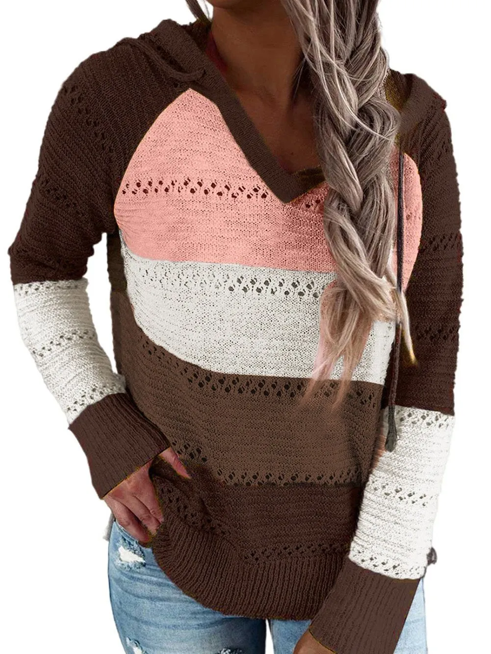 Beachside Sunset Striped Knit Hoodie