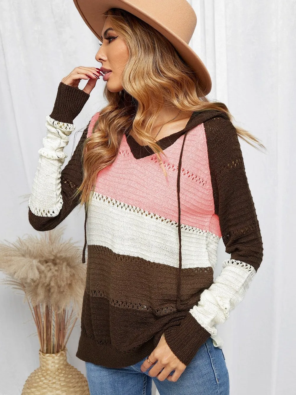 Beachside Sunset Striped Knit Hoodie