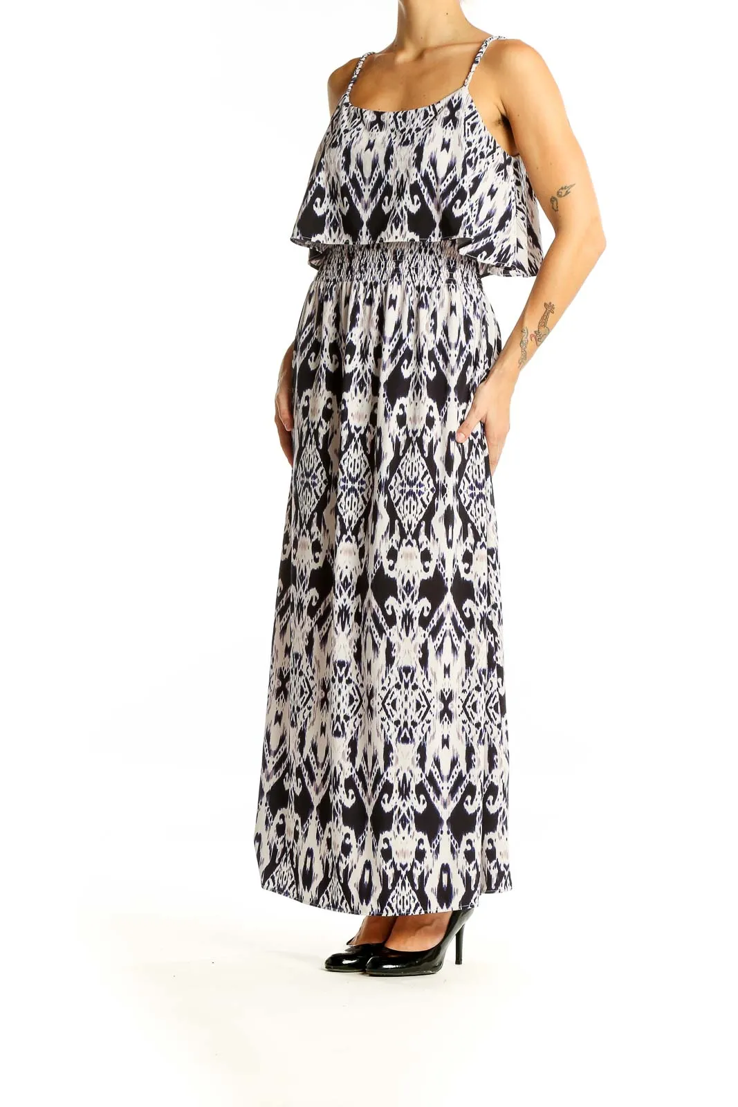 Black and White Ikat Print Maxi Dress