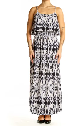 Black and White Ikat Print Maxi Dress