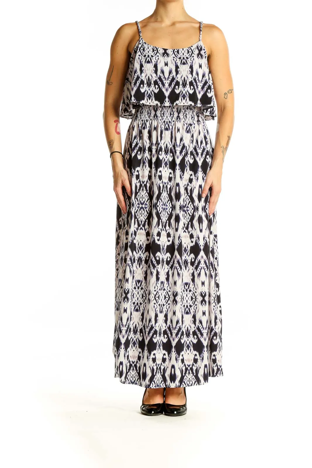 Black and White Ikat Print Maxi Dress