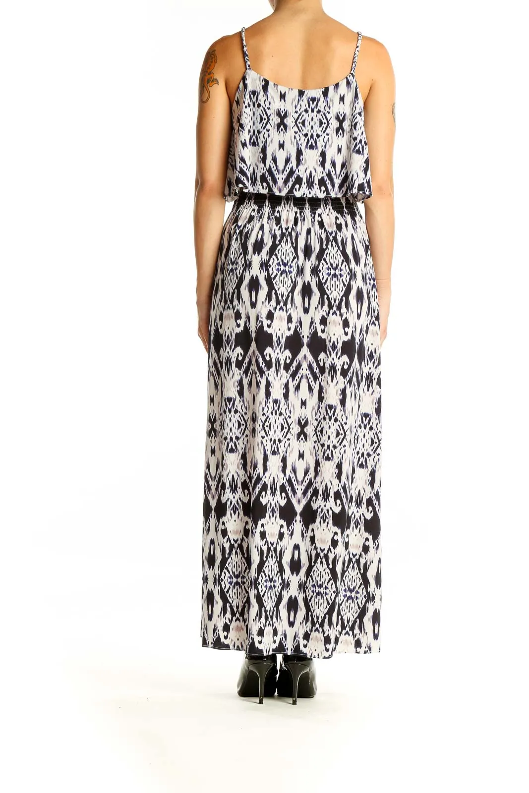 Black and White Ikat Print Maxi Dress