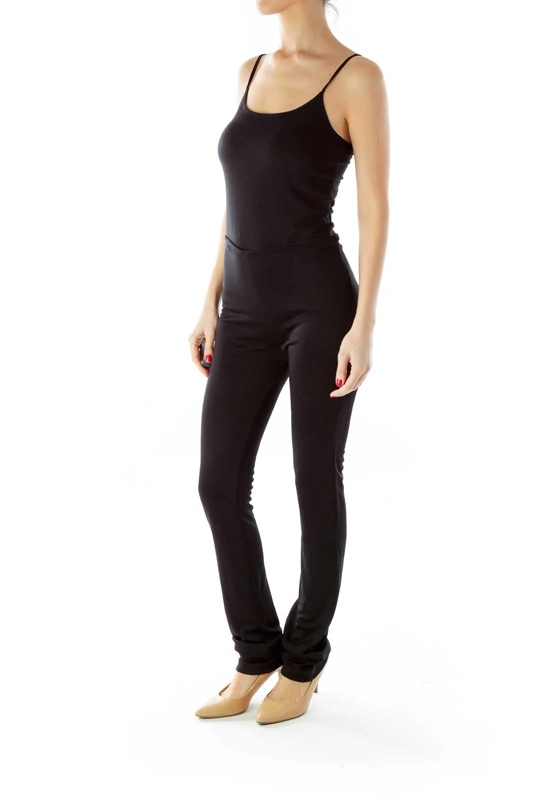 Black Elastic High-Waisted Pants