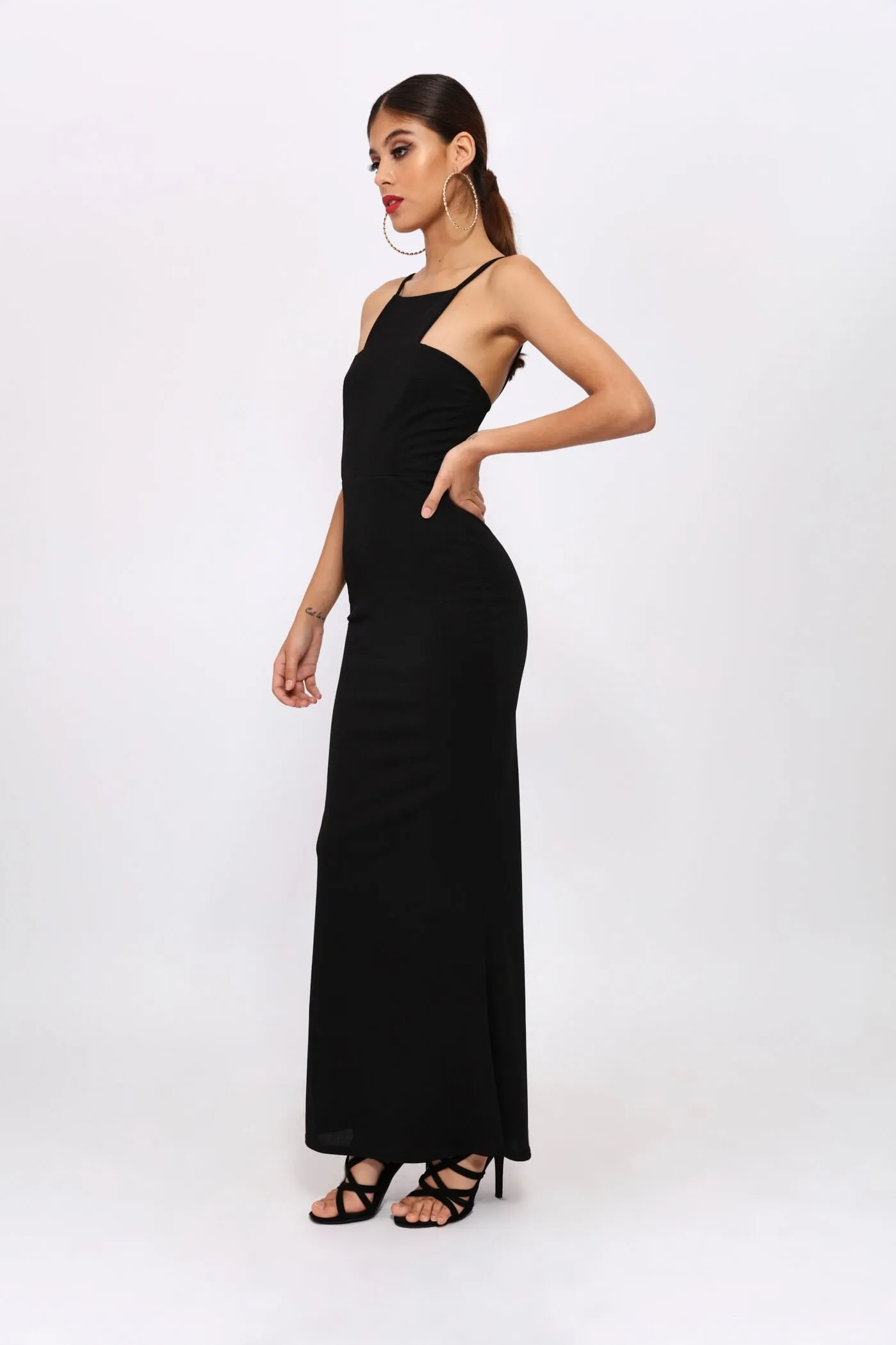 Black High Square Cut Neck Maxi