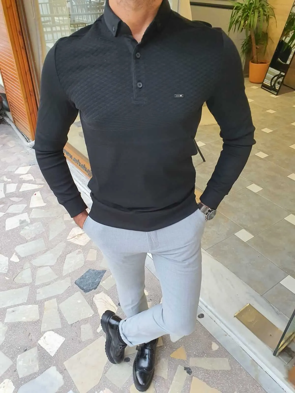 Black Longsleeve combed knitwear