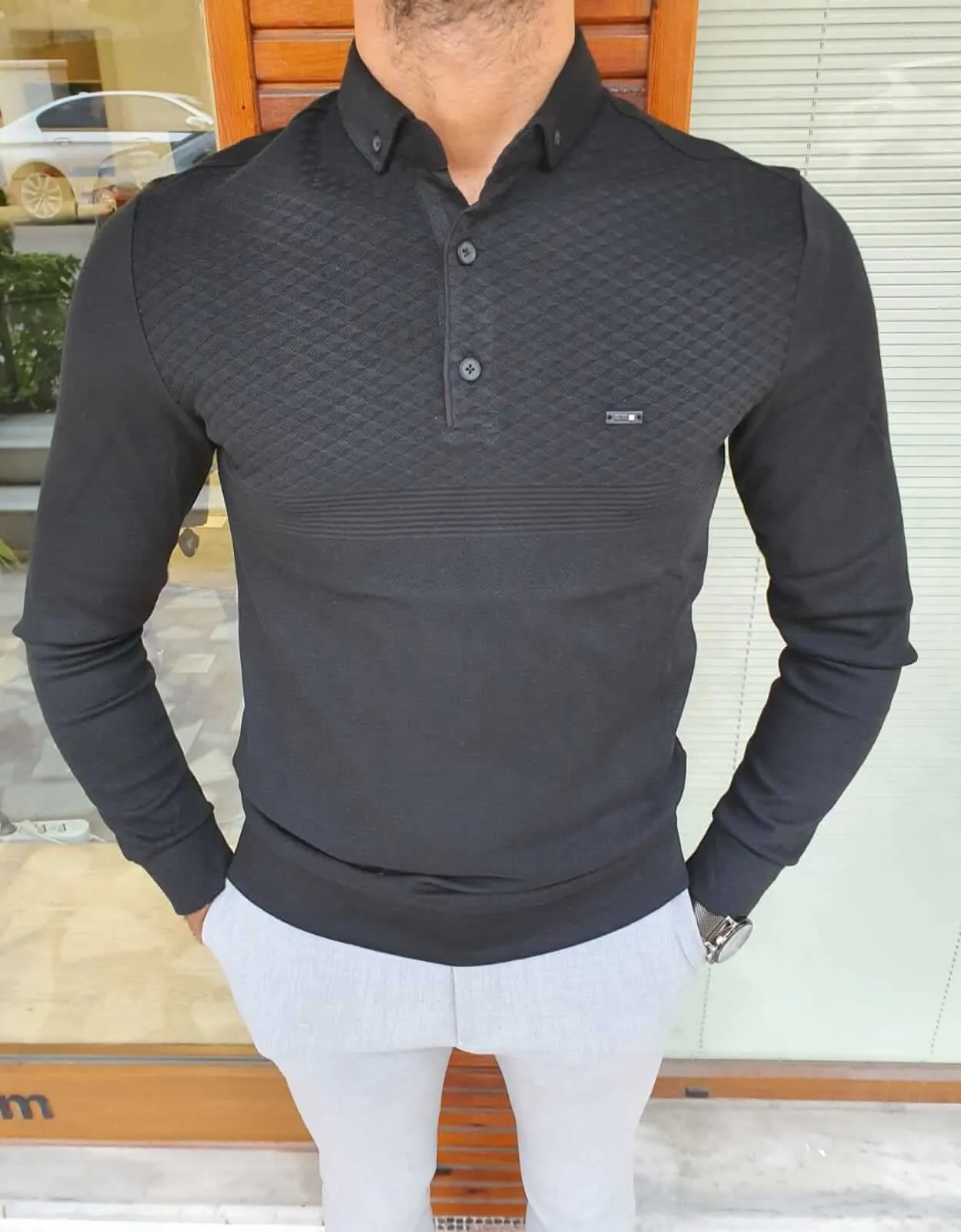 Black Longsleeve combed knitwear