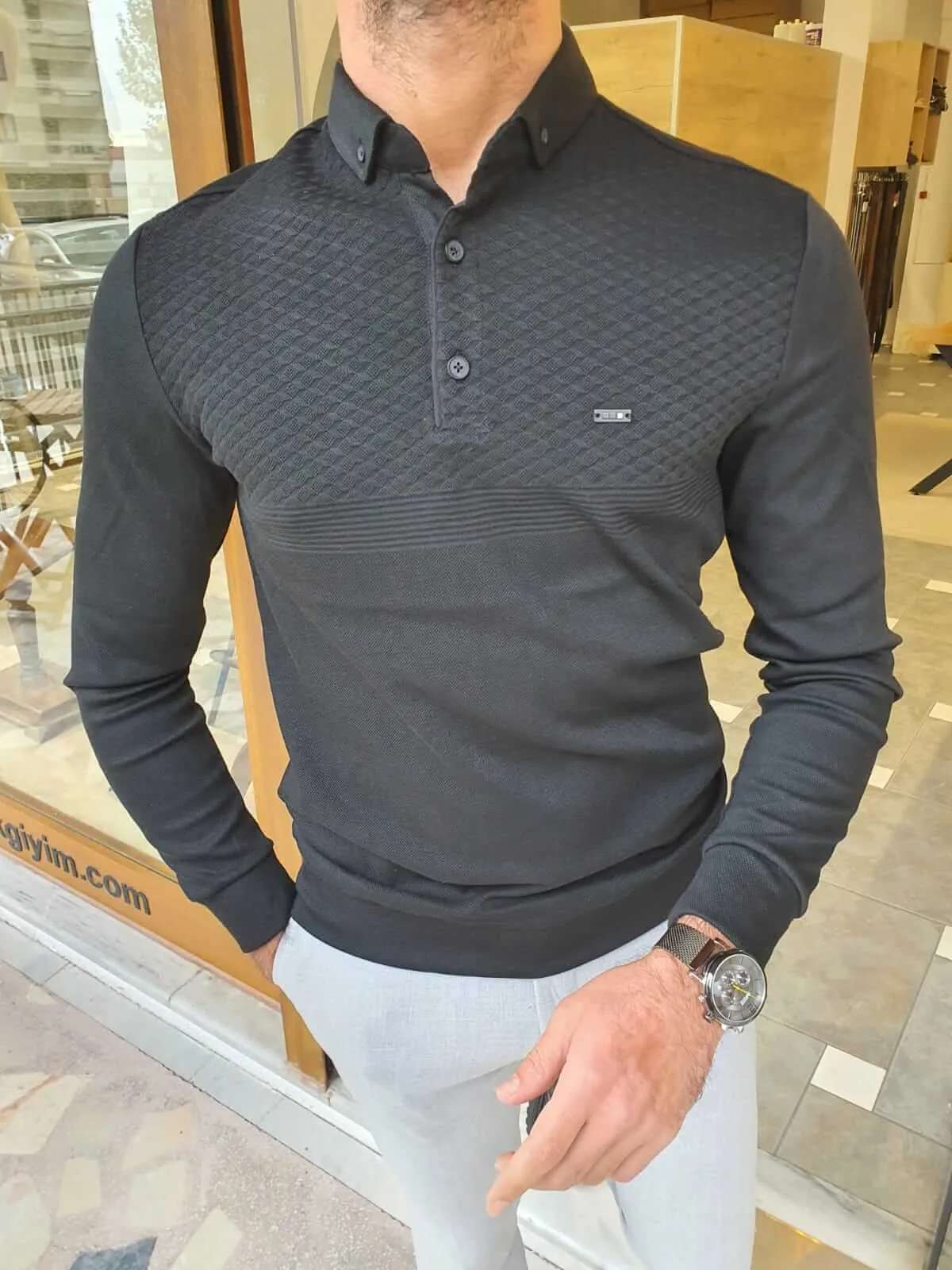 Black Longsleeve combed knitwear