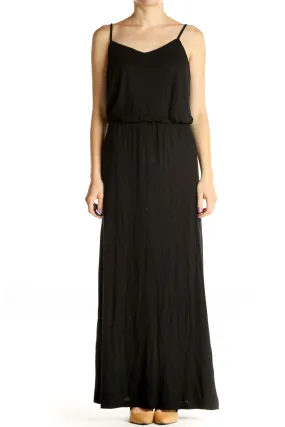 Black Solid Classic Column Dress