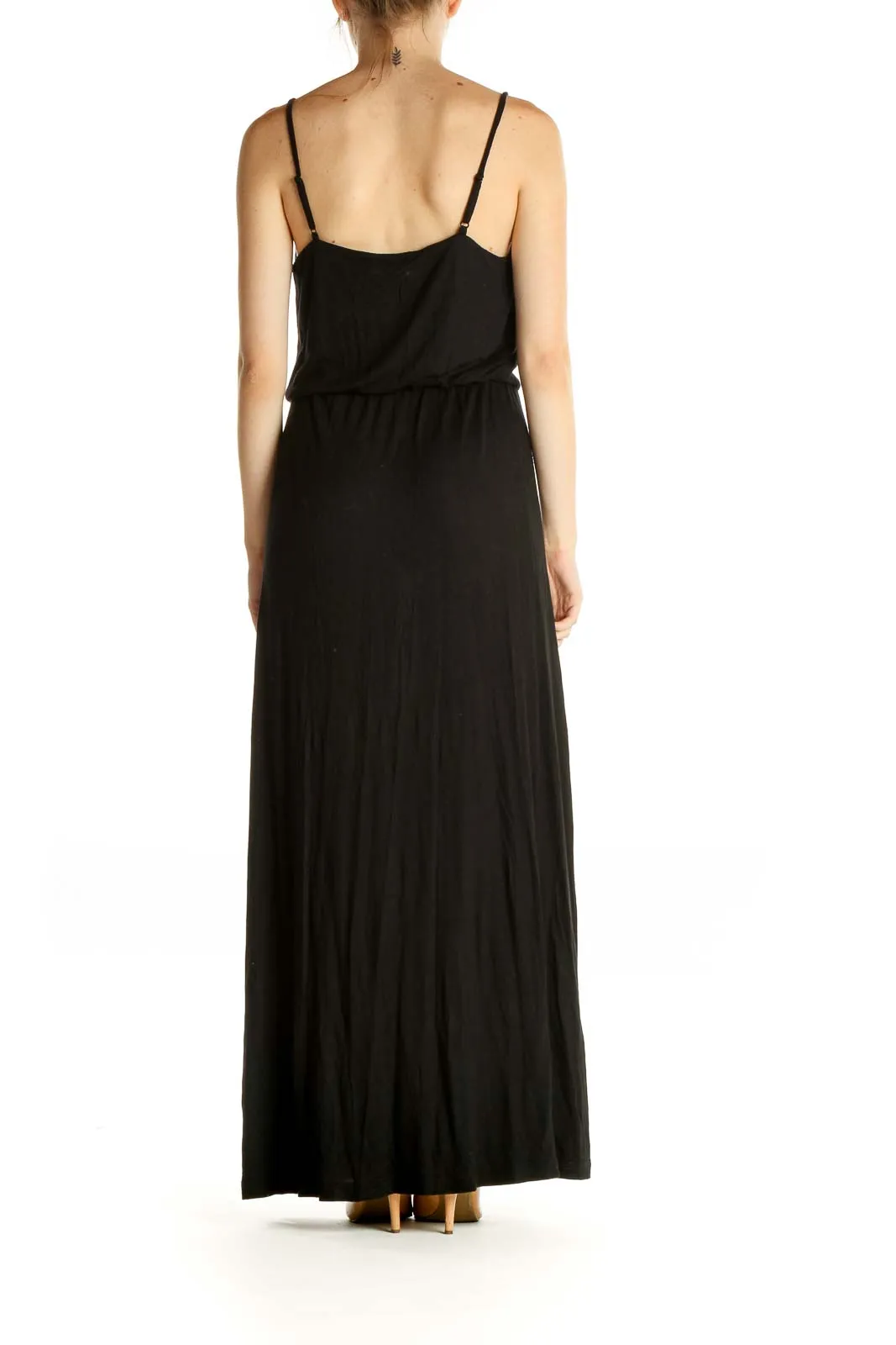 Black Solid Classic Column Dress