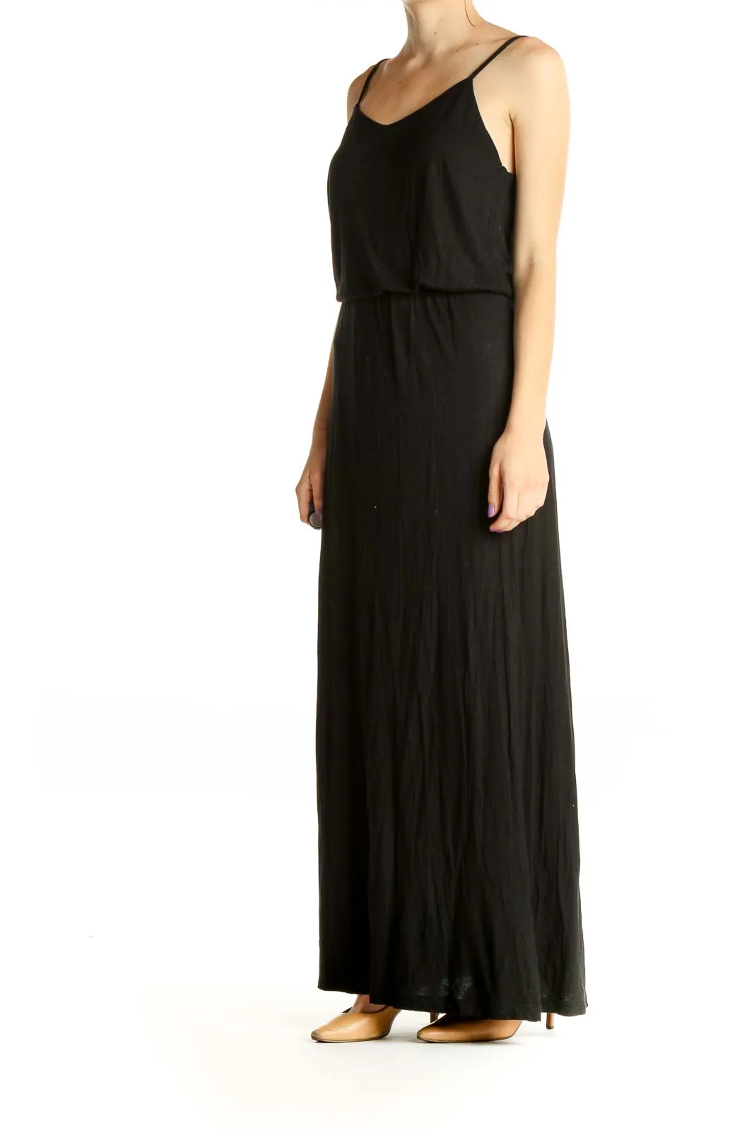 Black Solid Classic Column Dress