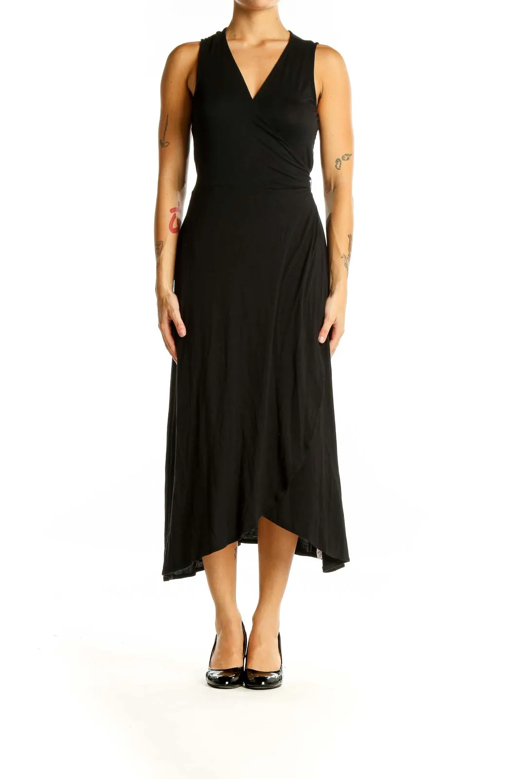 Black Wrap Midi Dress