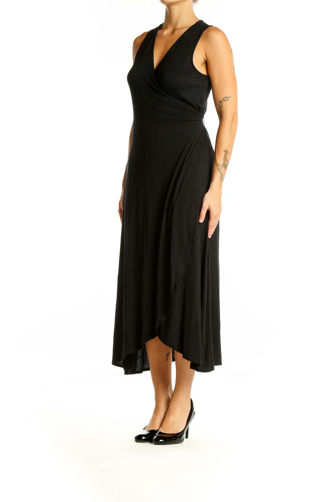 Black Wrap Midi Dress