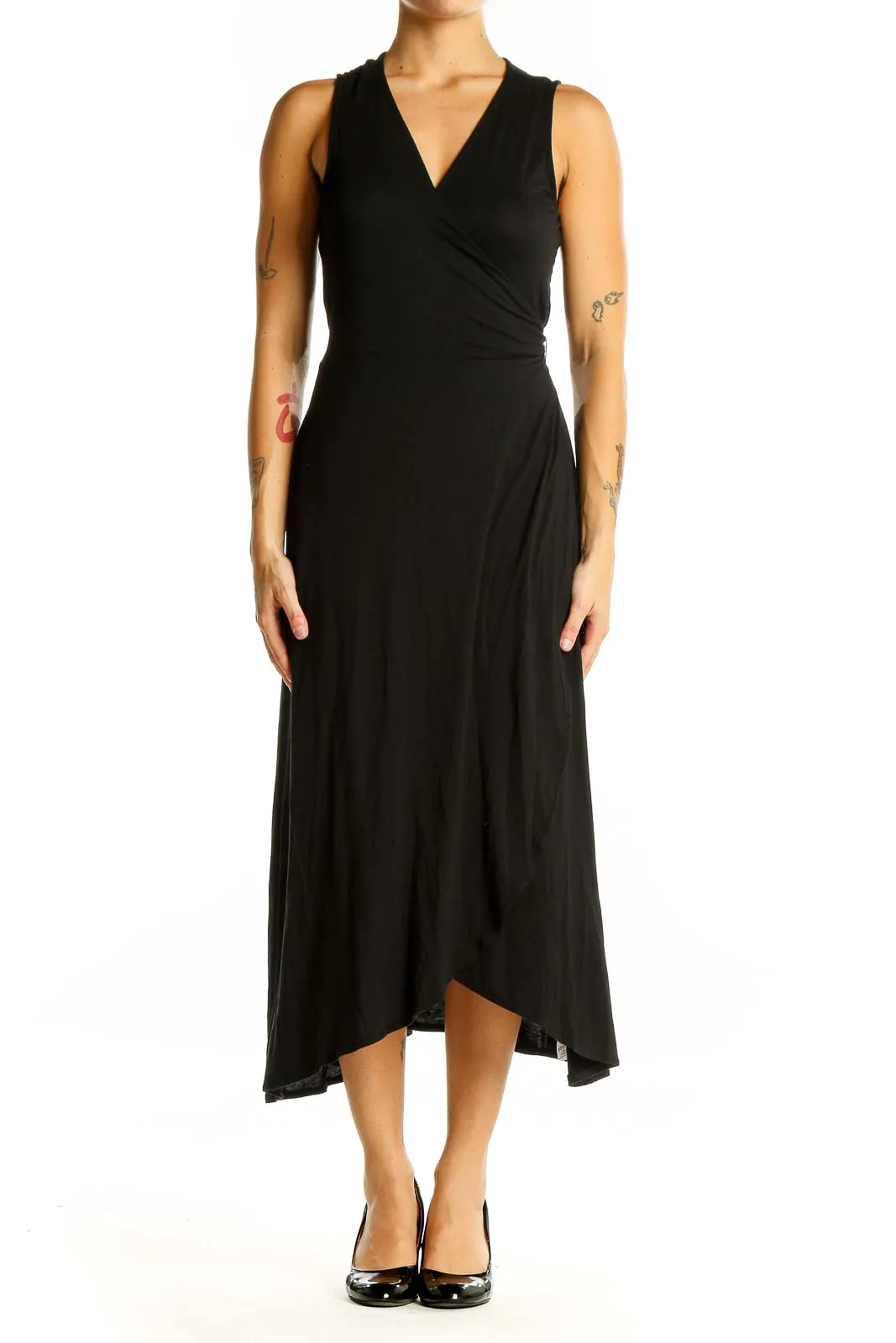 Black Wrap Midi Dress