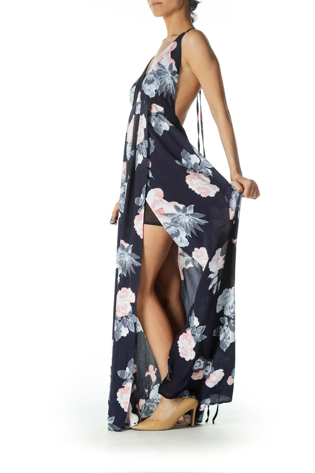 Blue and Pink Floral Maxi Dress