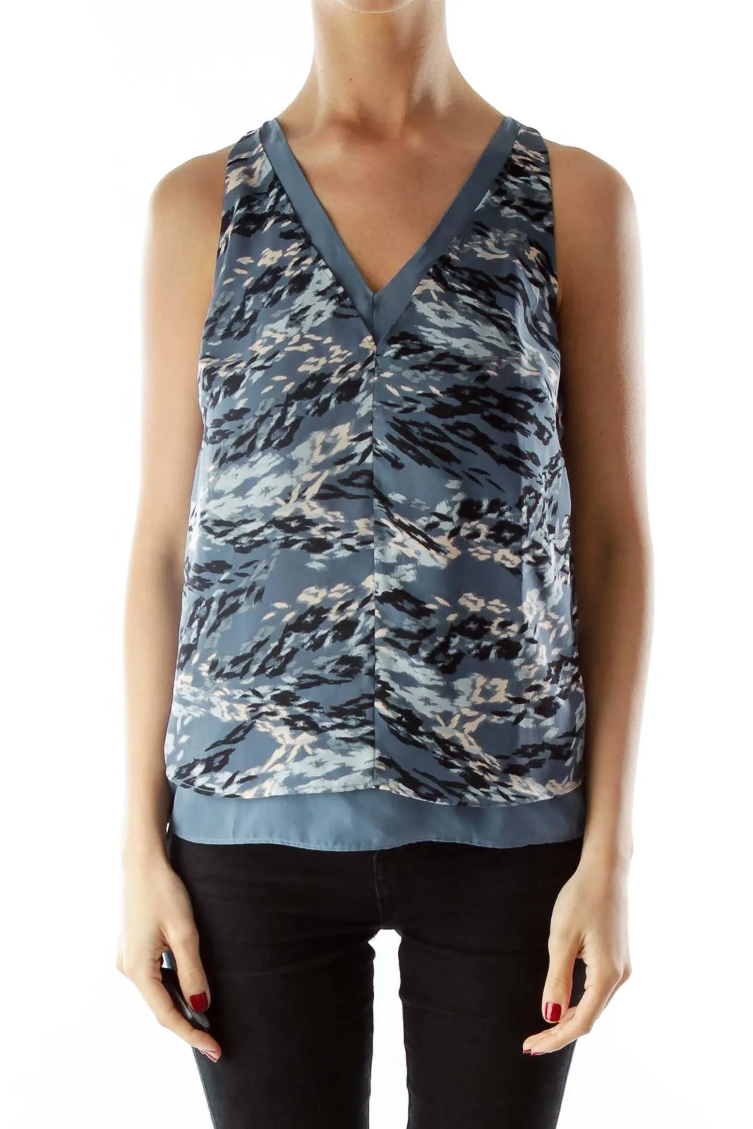 Blue Black Print Tank Top