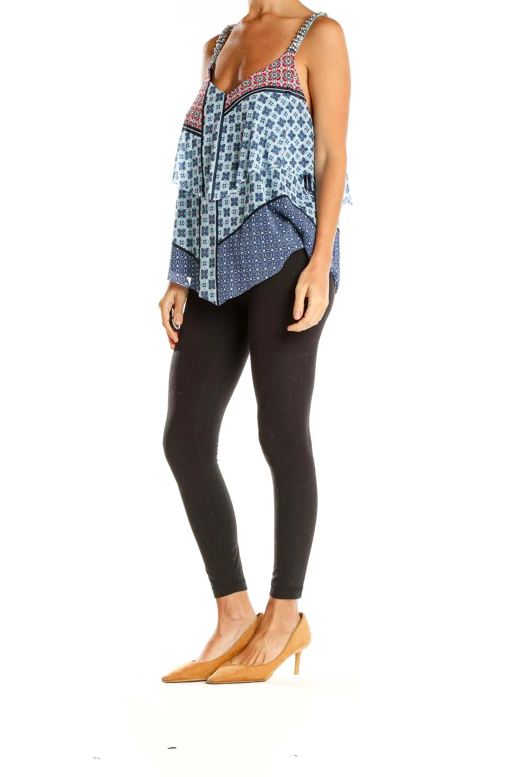 Blue Patterned Layered Tank Top