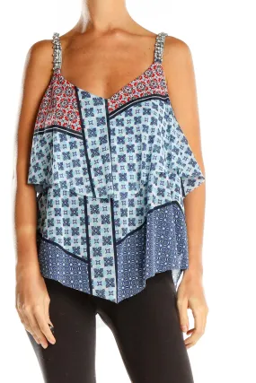 Blue Patterned Layered Tank Top