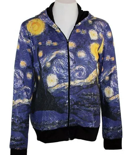 Breeke & Company Starry Night Hand Silk-Screened, Cotton Micro Blend Hoodie