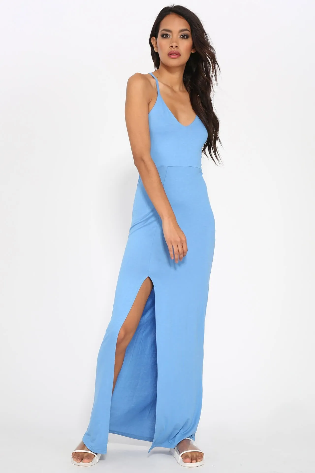 Denim Blue Strappy Back Maxi Dress