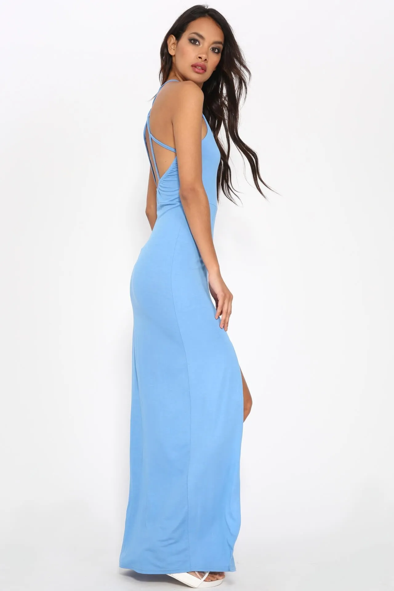 Denim Blue Strappy Back Maxi Dress