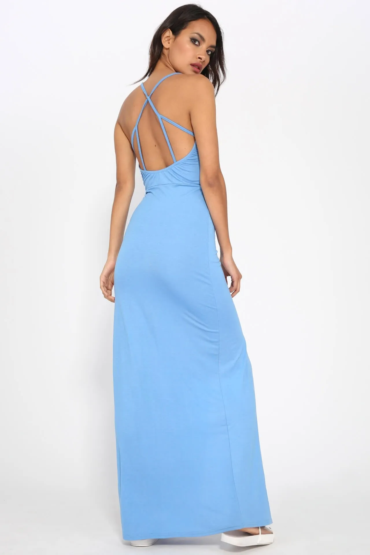 Denim Blue Strappy Back Maxi Dress