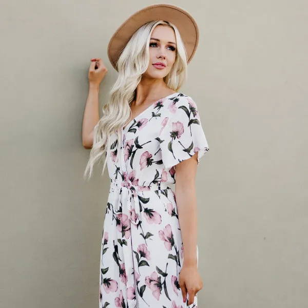 Faux Wrap Maxi Dress: Ivory Floral