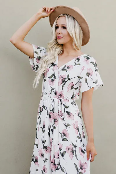 Faux Wrap Maxi Dress: Ivory Floral