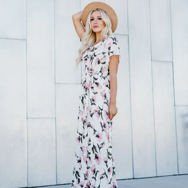 Faux Wrap Maxi Dress: Ivory Floral