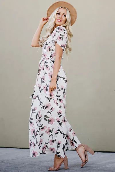 Faux Wrap Maxi Dress: Ivory Floral