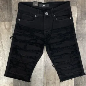 Focus- ripped shreded denim shorts (jet black)