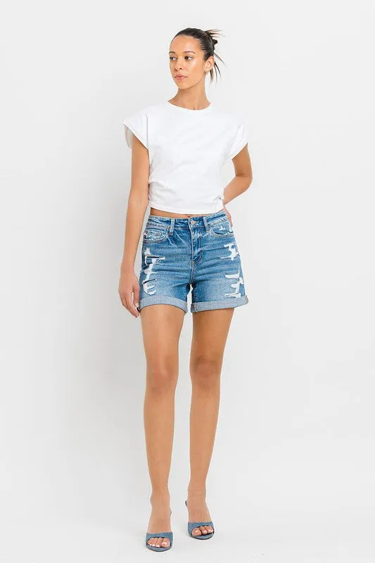 High Rise Double Cuff Shorts