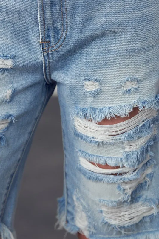 High Rise Ripped Bermuda Denim Shorts -online exclusive