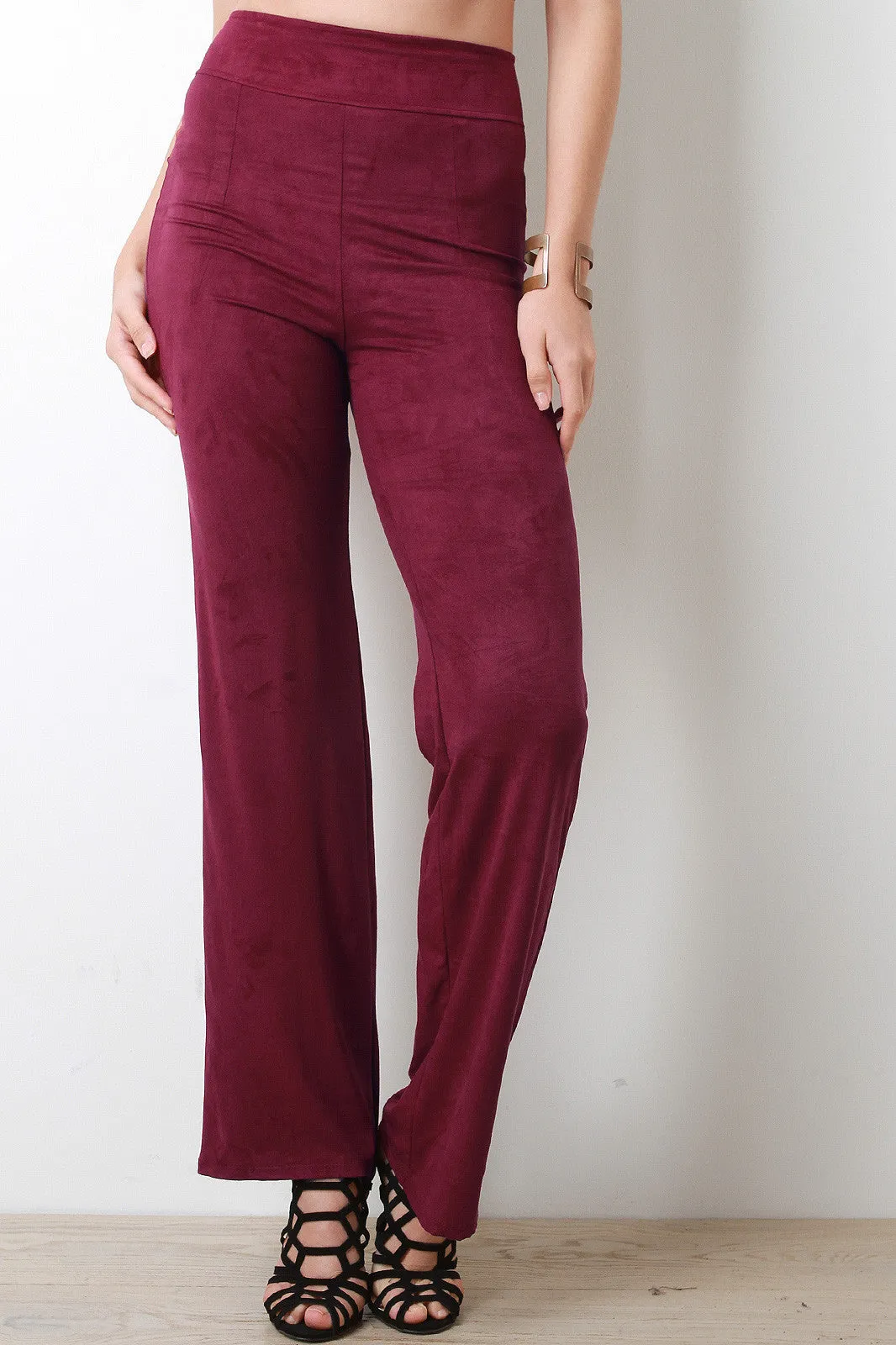 High Waisted Vegan Suede Pants