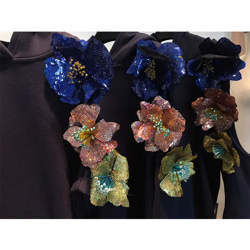 Irregular Off Shoulder Sequined Flowers Top