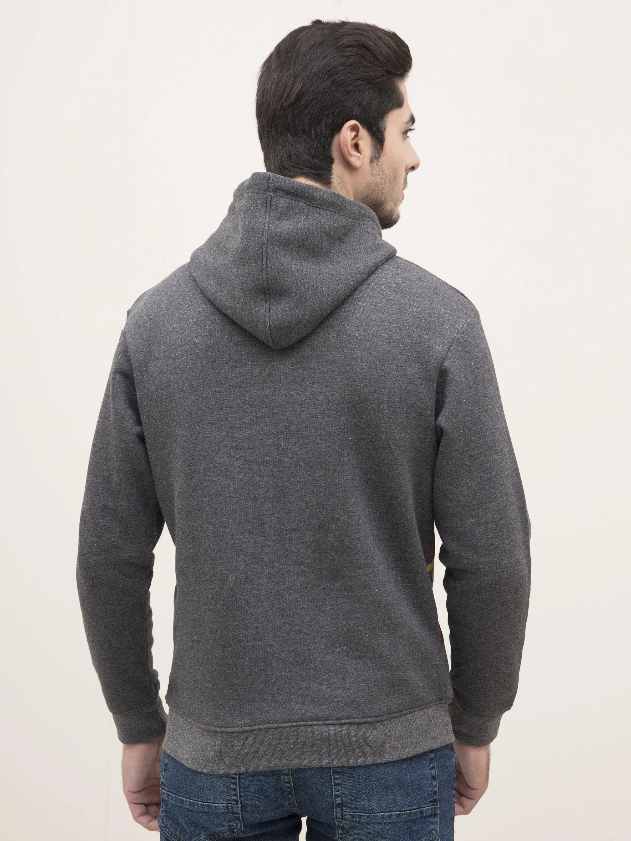 JACKET FULL SLEEVE KNIT HOODIE CHARCOAL GREY