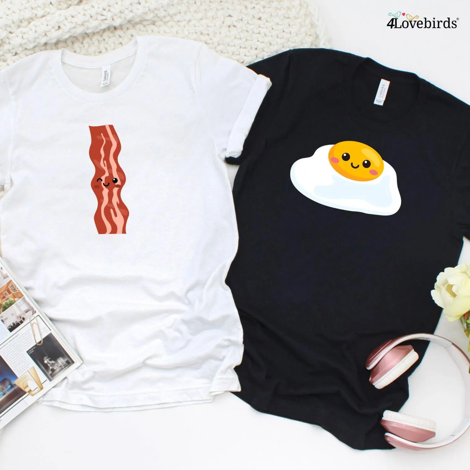 Matching Set: Bacon & Eggs Foodie Lovers Gift for Couples, Valentine Outfit, Best Food Duo Cute Tops