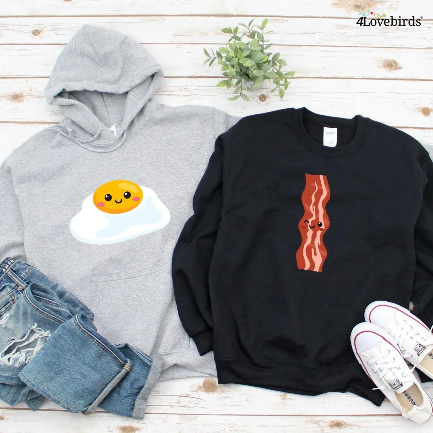 Matching Set: Bacon & Eggs Foodie Lovers Gift for Couples, Valentine Outfit, Best Food Duo Cute Tops