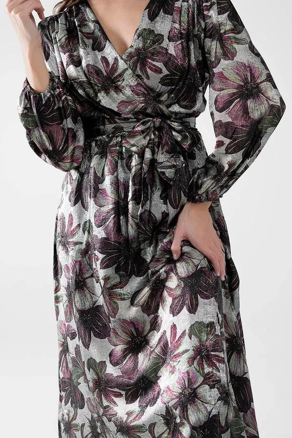 Maxi Dress with Metallic Effect Flower Print