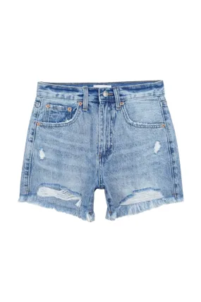 'Melanie' High Waist Ripped Washed Denim Shorts