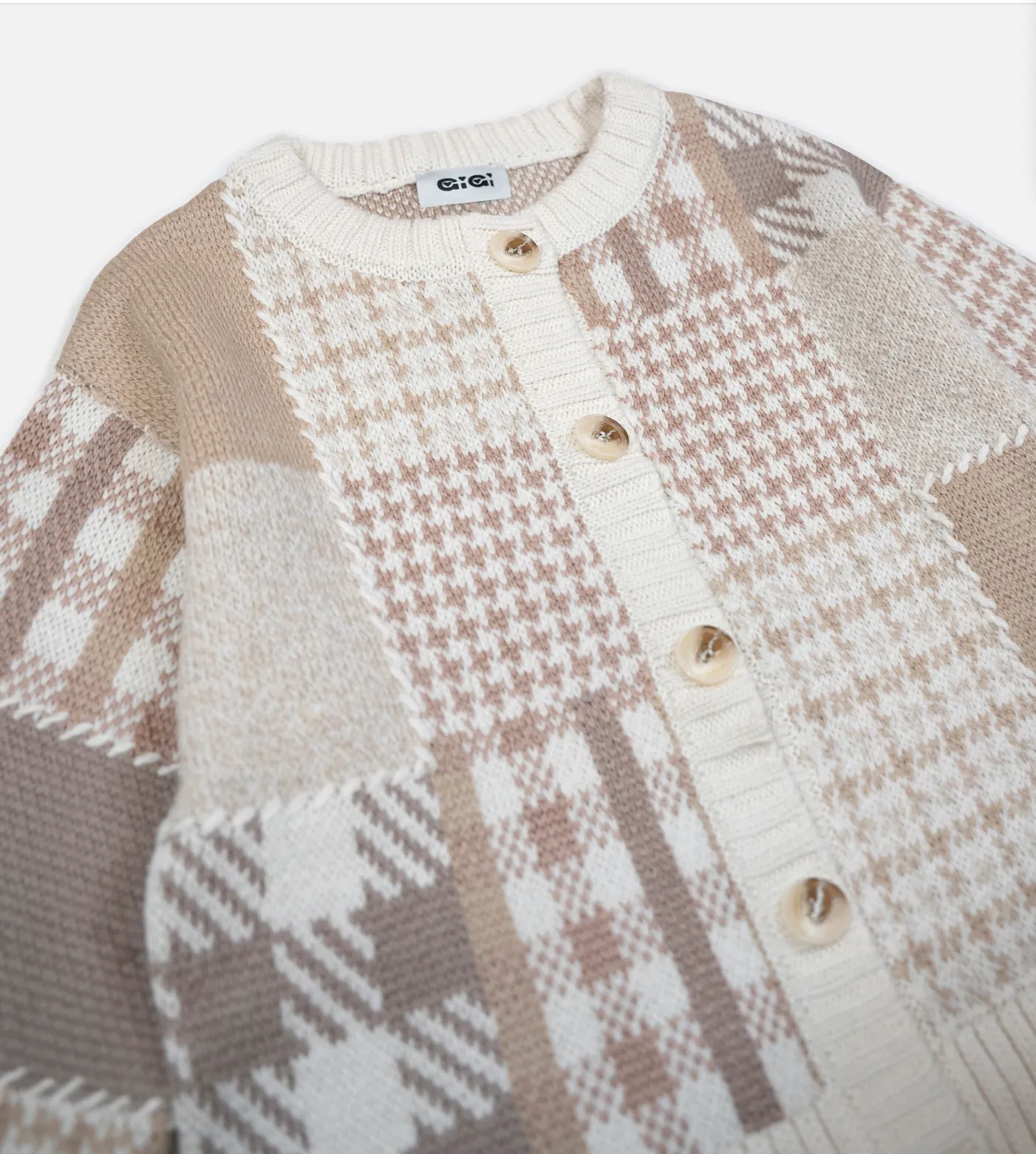 Patchwork Cardigan in Multi Beige