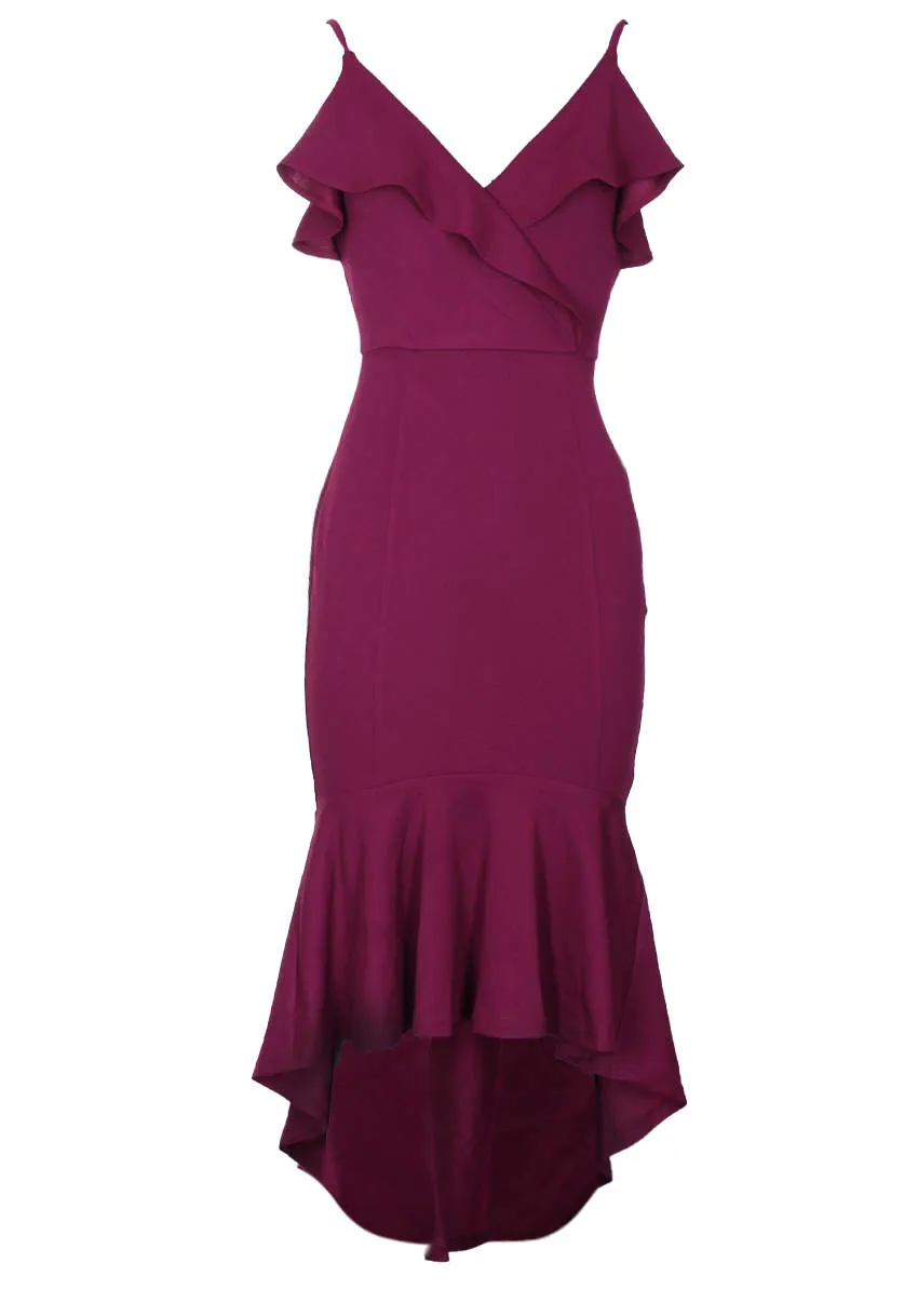 Plum Wrap Fishtail Midi Dress