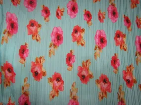 Polyester Pleated Printed Georgette Mint Blue Fabric ~ 44'' wide