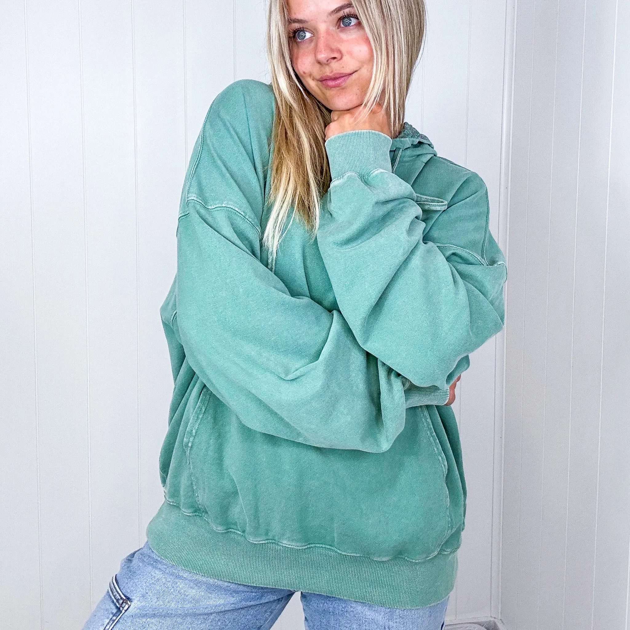 Relaxed in Peace Washed Pocket Long Sleeve Hoodies in 4 Colors