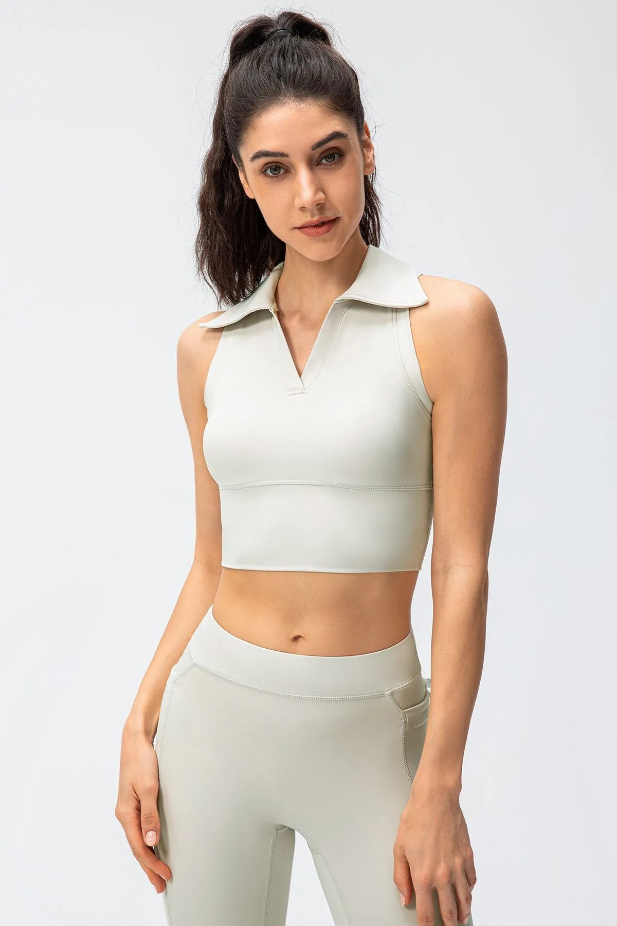 Retro Lapel Collar Cropped Sleeveless Tank Tops