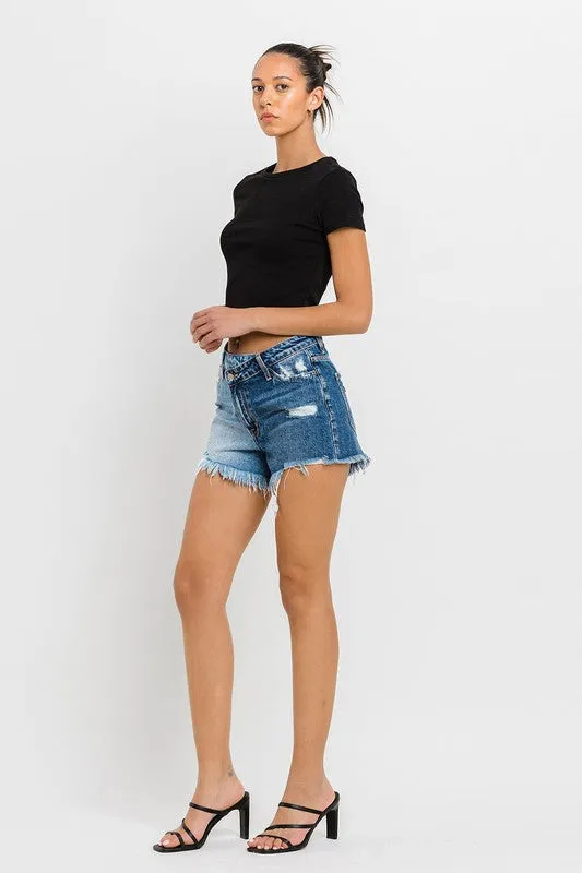 Super High Rise Two Tone Denim Shorts