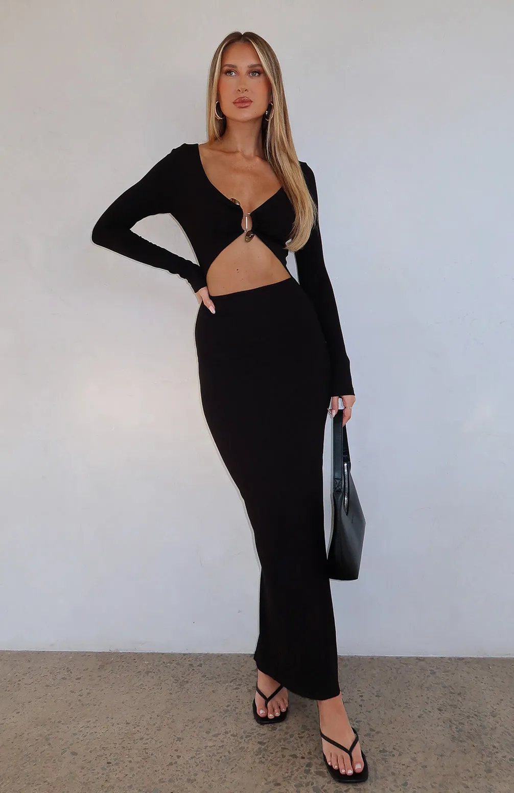 Thinking Clearly Long Sleeve Maxi Dress Black