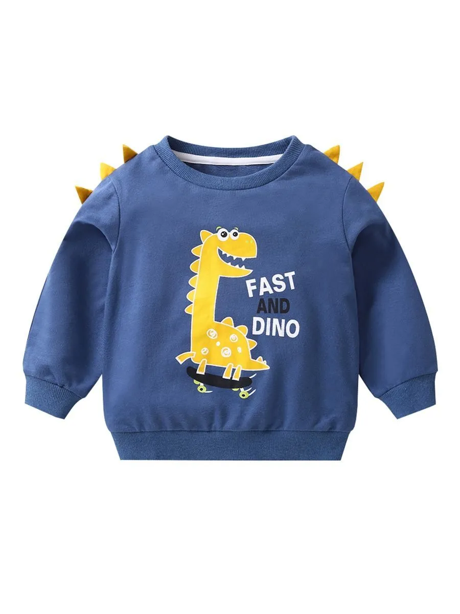 Toddler Baby Cool Fast and Dino Dinosaur Printed Pullover 3 Colors