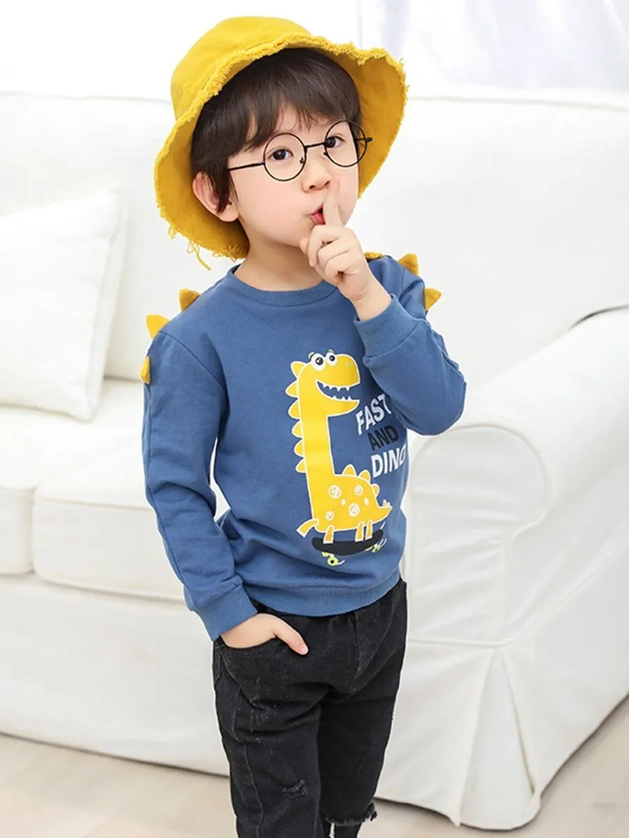 Toddler Baby Cool Fast and Dino Dinosaur Printed Pullover 3 Colors