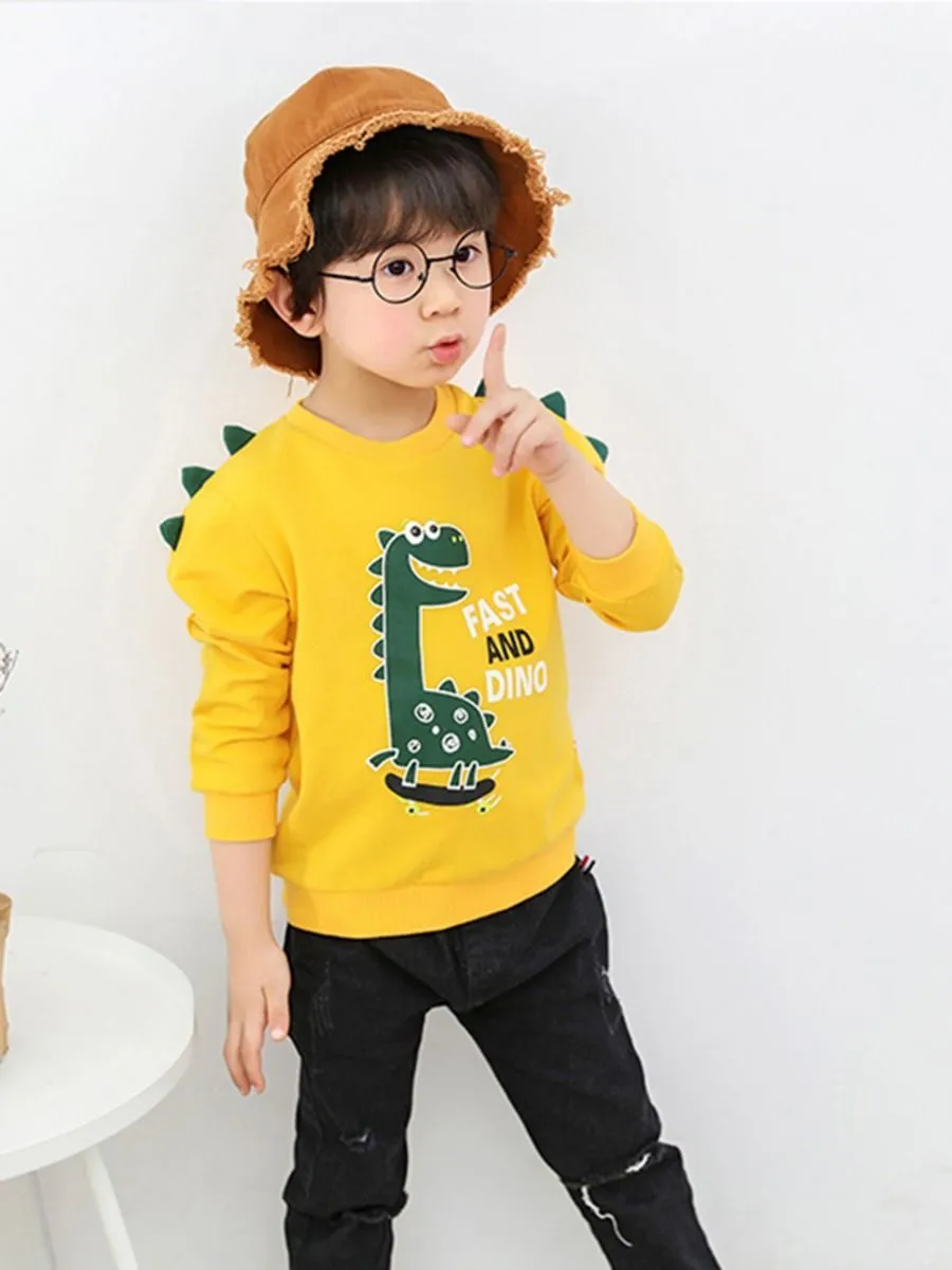 Toddler Baby Cool Fast and Dino Dinosaur Printed Pullover 3 Colors